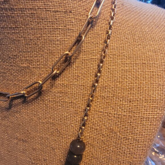 Meghan Browne Style Dot Gray Layered Look Bead & Chain Necklace - Picture 8 of 15